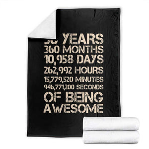 Vintage 30th Birthday Gift Throw Blanket 30 Years Of Being Awesome TS12 Black Print Your Wear