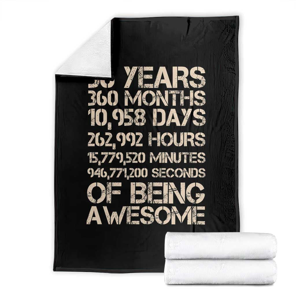 Vintage 30th Birthday Gift Throw Blanket 30 Years Of Being Awesome TS12 Black Print Your Wear