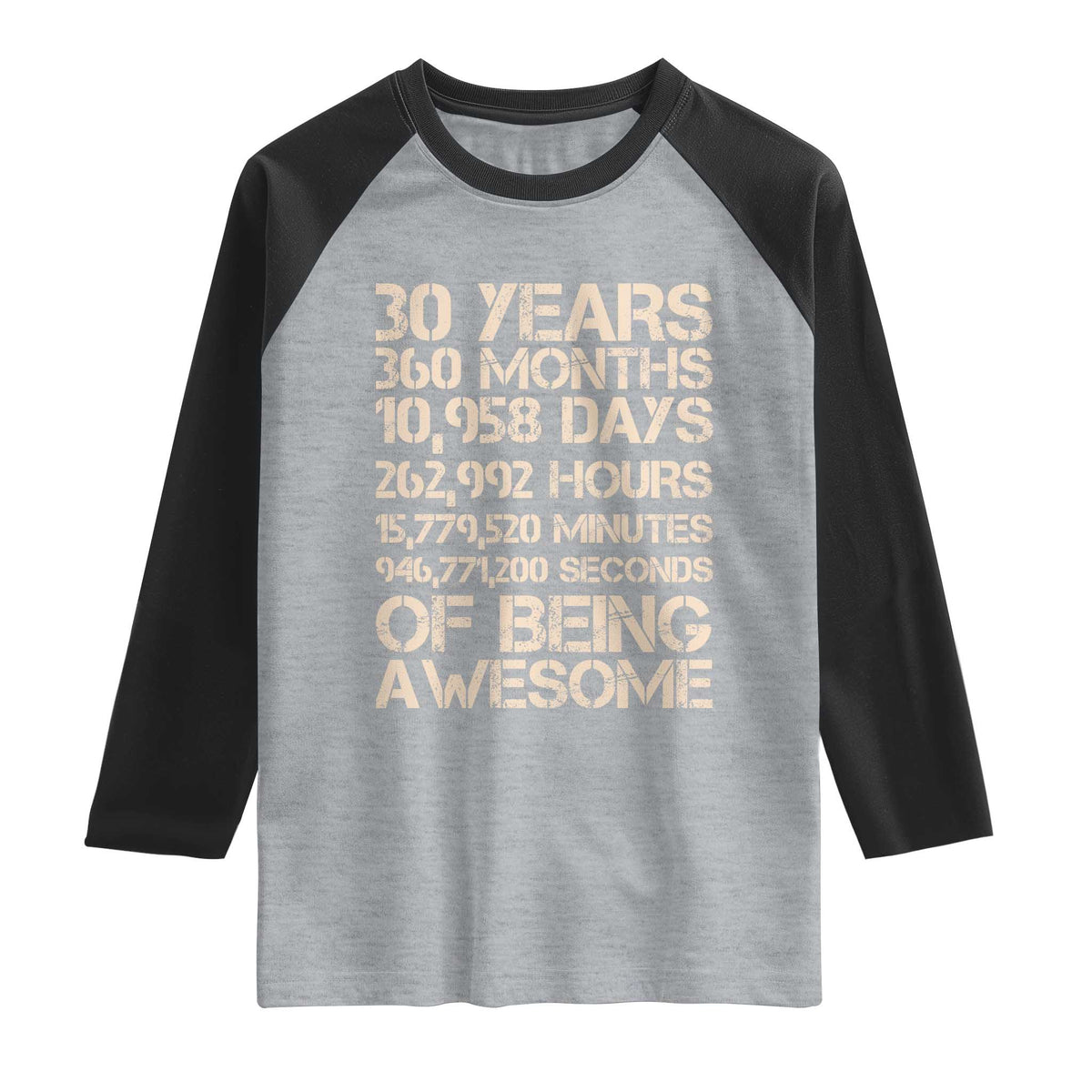 Vintage 30th Birthday Gift Raglan Shirt 30 Years Of Being Awesome TS12 Heather Gray Black Print Your Wear