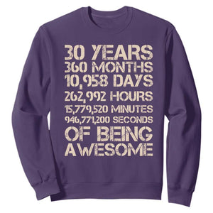 Vintage 30th Birthday Gift Sweatshirt 30 Years Of Being Awesome TS12 Purple Print Your Wear