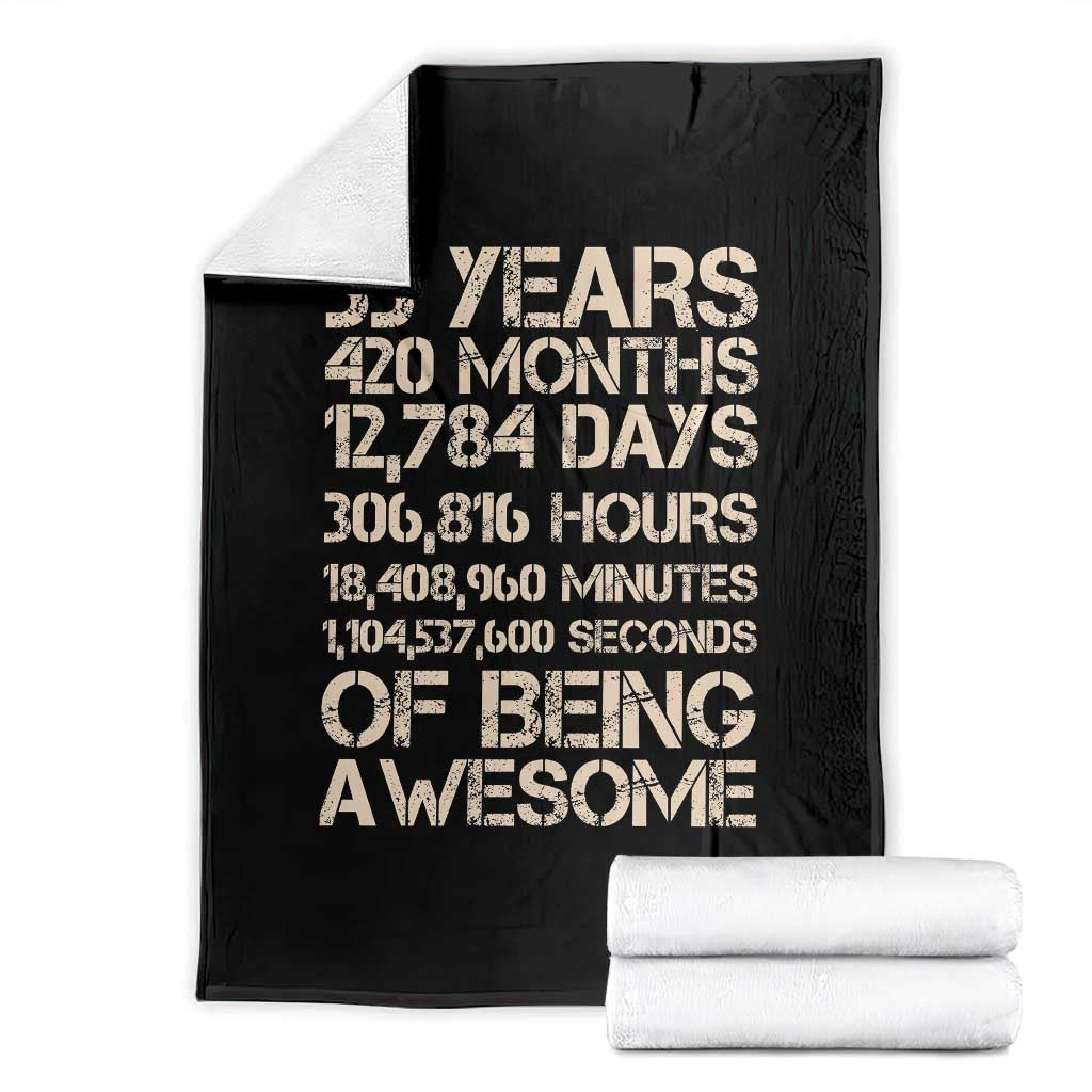 Vintage 35th Birthday Gift Throw Blanket 35 Years Of Being Awesome TS12 Black Print Your Wear