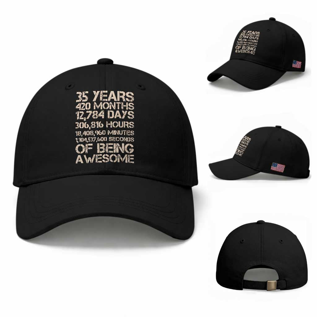 Vintage 35th Birthday Gift Baseball Cap 35 Years Of Being Awesome TS12 Baseball Cap Universal Fit Black Print Your Wear