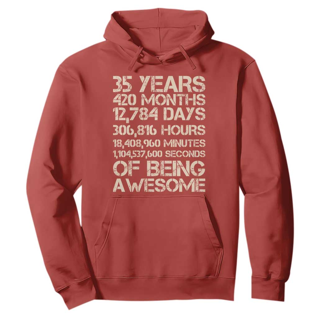 Vintage 35th Birthday Gift Hoodie 35 Years Of Being Awesome TS12 Red Print Your Wear