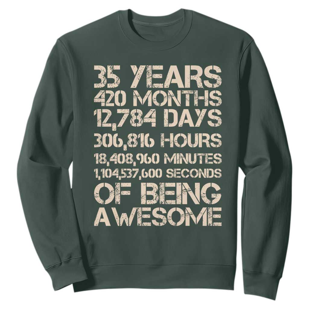 Vintage 35th Birthday Gift Sweatshirt 35 Years Of Being Awesome TS12 Dark Forest Green Print Your Wear