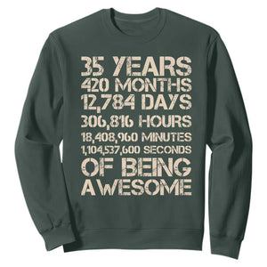 Vintage 35th Birthday Gift Sweatshirt 35 Years Of Being Awesome TS12 Dark Forest Green Print Your Wear