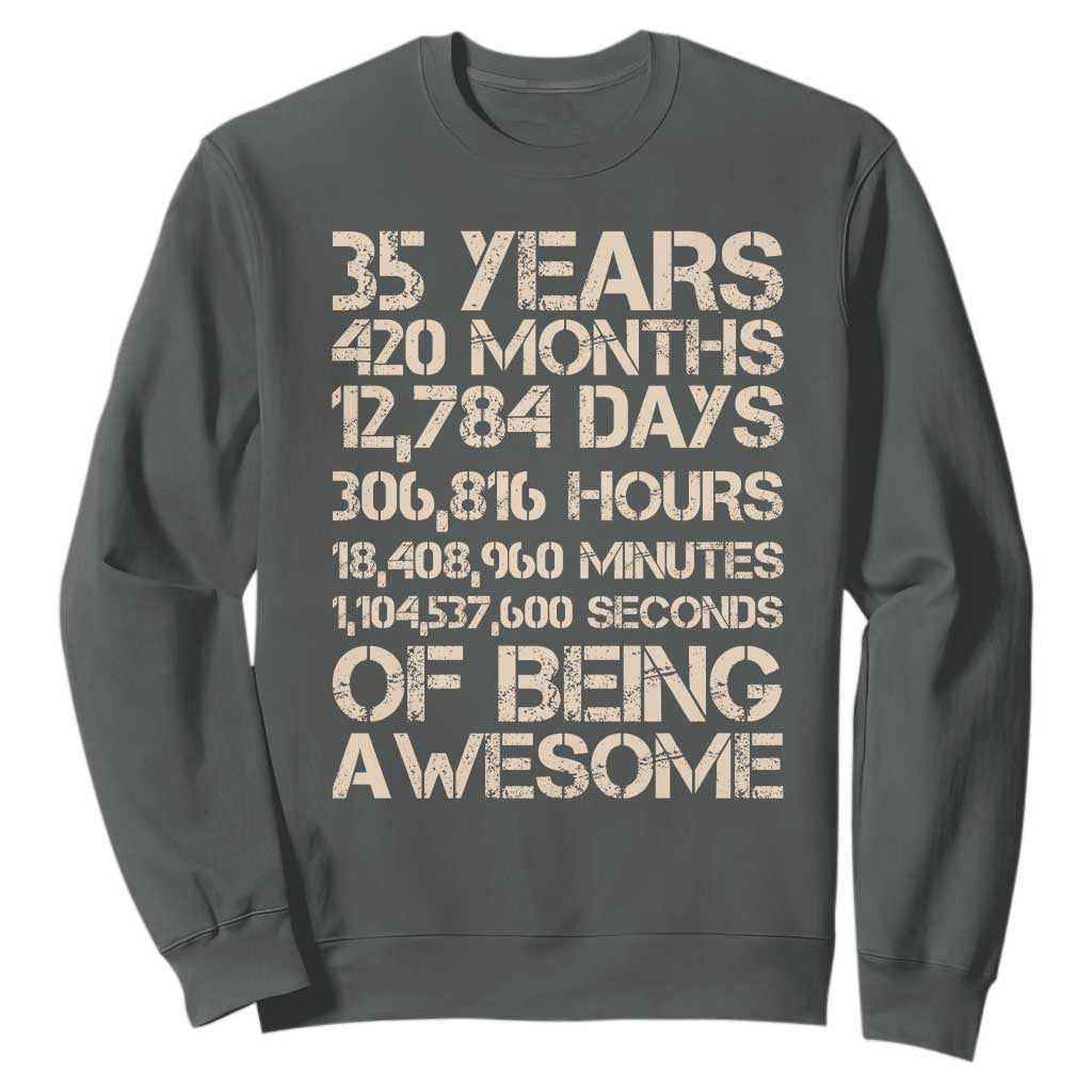 Vintage 35th Birthday Gift Sweatshirt 35 Years Of Being Awesome TS12 Dark Heather Print Your Wear