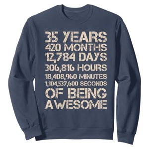 Vintage 35th Birthday Gift Sweatshirt 35 Years Of Being Awesome TS12 Navy Print Your Wear