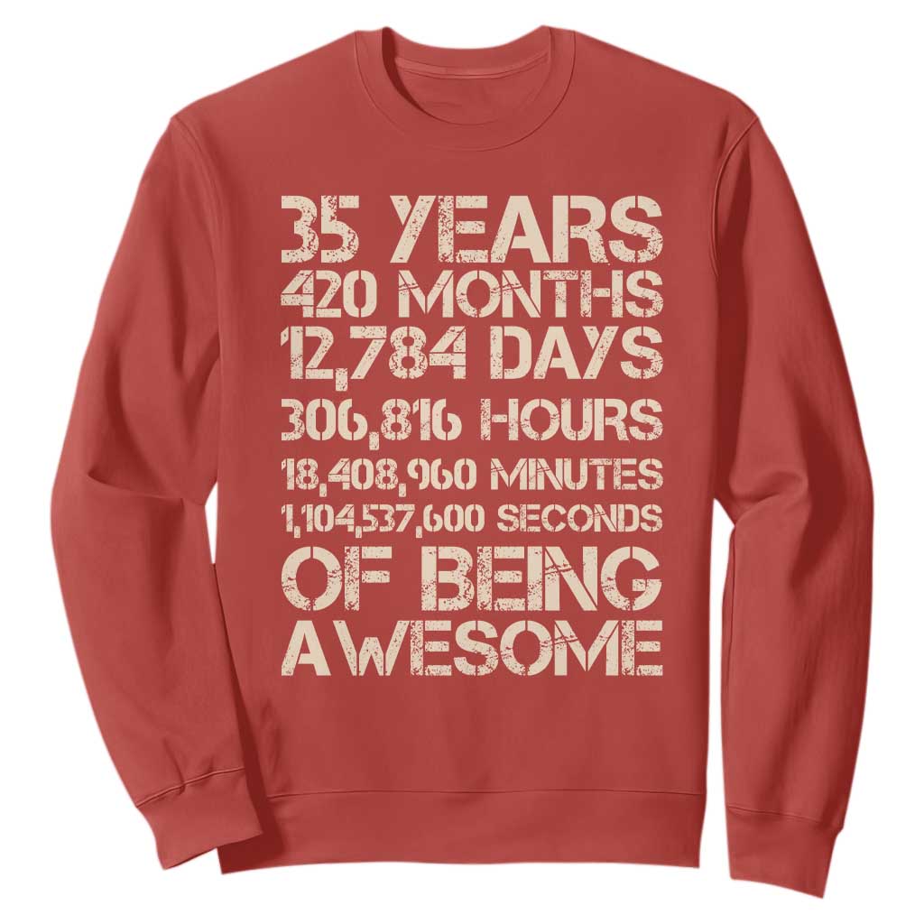 Vintage 35th Birthday Gift Sweatshirt 35 Years Of Being Awesome TS12 Red Print Your Wear