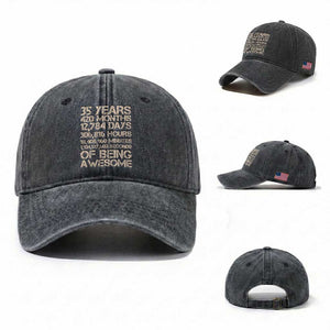 Vintage 35th Birthday Gift Washed Cotton Baseball Cap 35 Years Of Being Awesome TS12 Washed Cap Universal Fit Dark Gray Print Your Wear