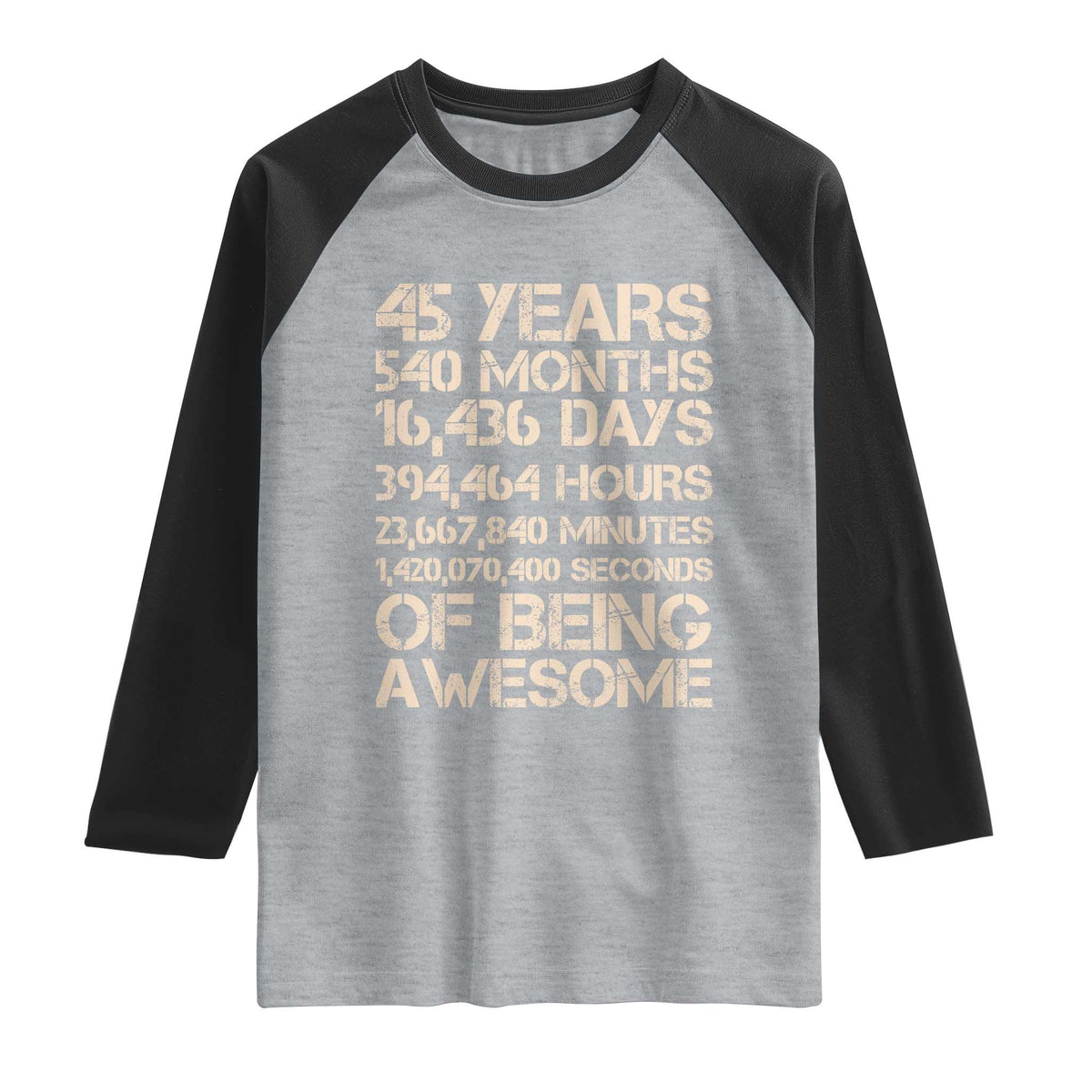 Vintage 45th Birthday Gift Raglan Shirt 45 Years Of Being Awesome TS12 Heather Gray Black Print Your Wear