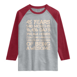 Vintage 45th Birthday Gift Raglan Shirt 45 Years Of Being Awesome TS12 Heather Gray Heather Red Print Your Wear