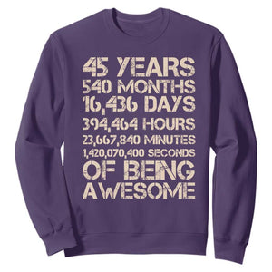 Vintage 45th Birthday Gift Sweatshirt 45 Years Of Being Awesome TS12 Purple Print Your Wear