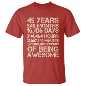 Vintage 45th Birthday Gift T Shirt 45 Years Of Being Awesome TS12 Red Print Your Wear
