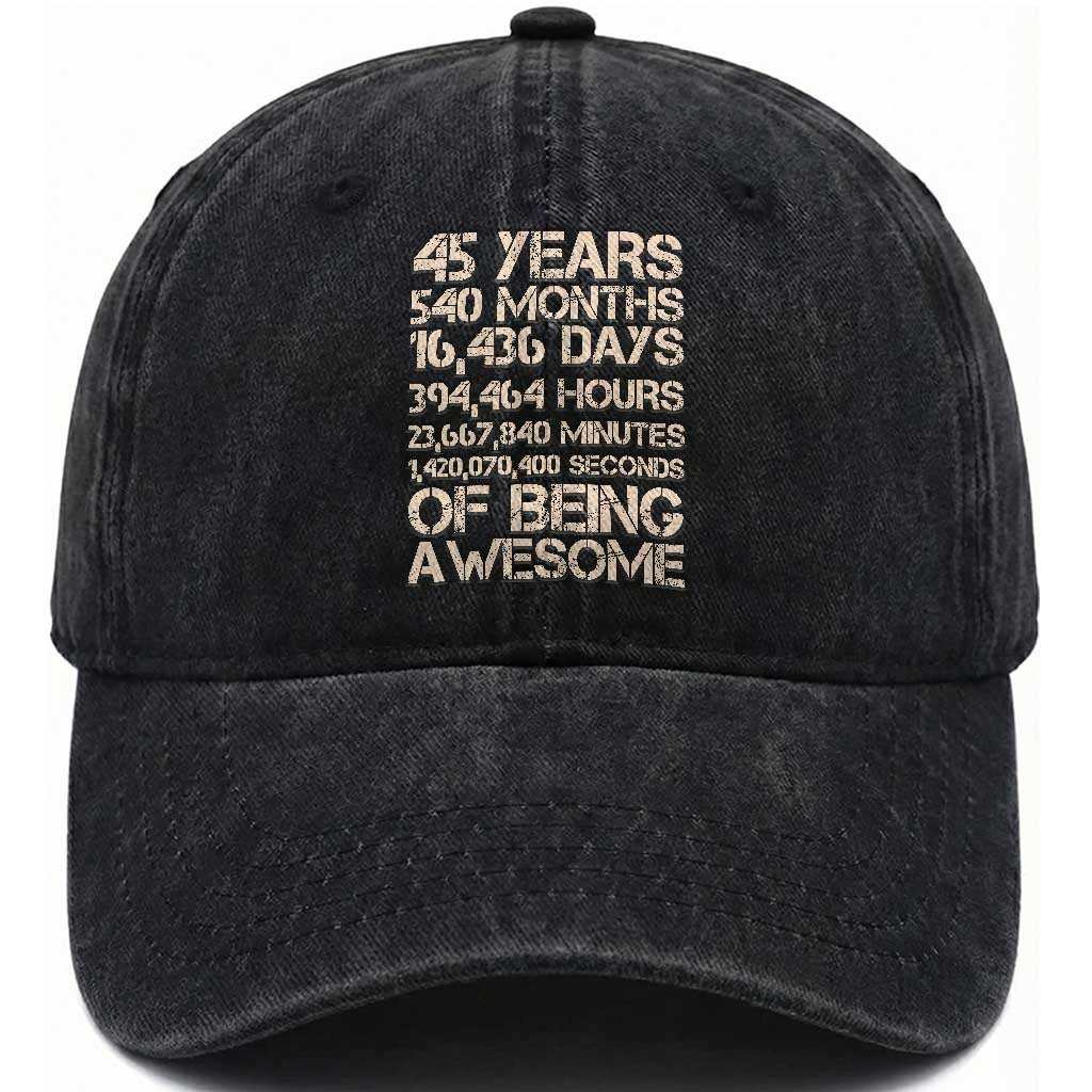 Vintage 45th Birthday Gift Washed Cotton Baseball Cap 45 Years Of Being Awesome TS12 Print Your Wear