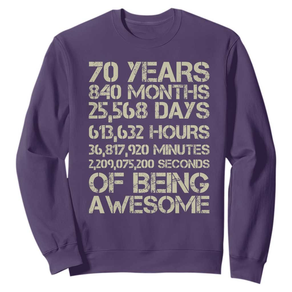 Vintage 70th Birthday Gift Sweatshirt 70 Years Of Being Awesome TS12 Purple Print Your Wear