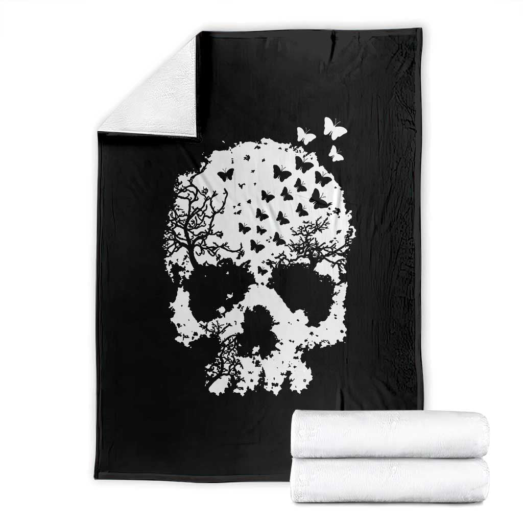 Dark Gothic Graphic Skull Floral Butterfly Throw Blanket TS12 Black Print Your Wear