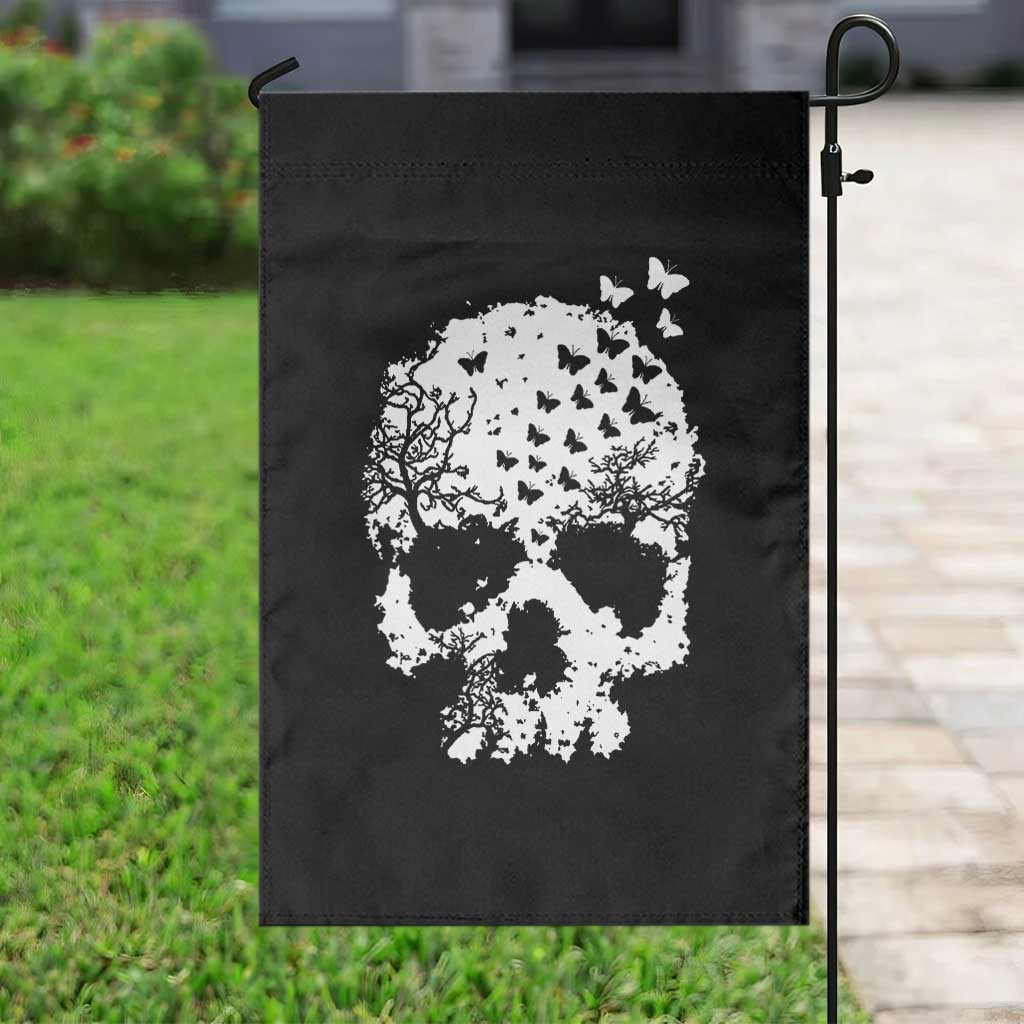 Dark Gothic Graphic Skull Floral Butterfly Garden Flag TS12 Print Your Wear