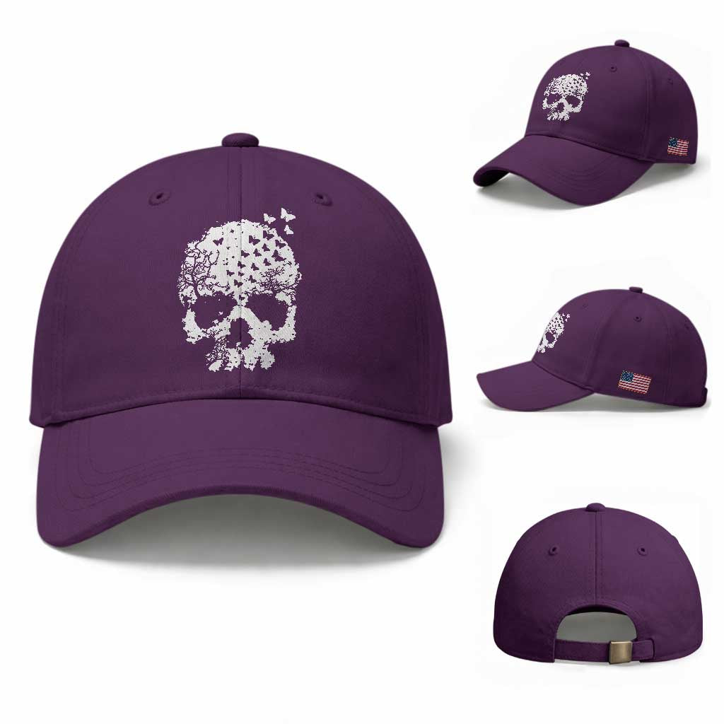 Dark Gothic Graphic Skull Floral Butterfly Baseball Cap TS12 Baseball Cap Universal Fit Purple Print Your Wear