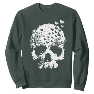 Dark Gothic Graphic Skull Floral Butterfly Sweatshirt TS12 Dark Forest Green Print Your Wear