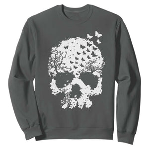 Dark Gothic Graphic Skull Floral Butterfly Sweatshirt TS12 Dark Heather Print Your Wear
