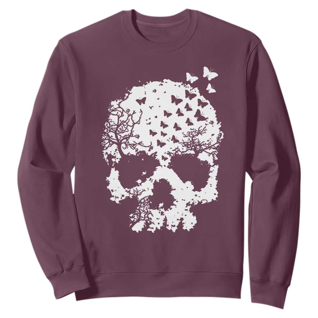 Dark Gothic Graphic Skull Floral Butterfly Sweatshirt TS12 Maroon Print Your Wear