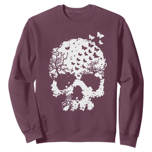Dark Gothic Graphic Skull Floral Butterfly Sweatshirt TS12 Maroon Print Your Wear