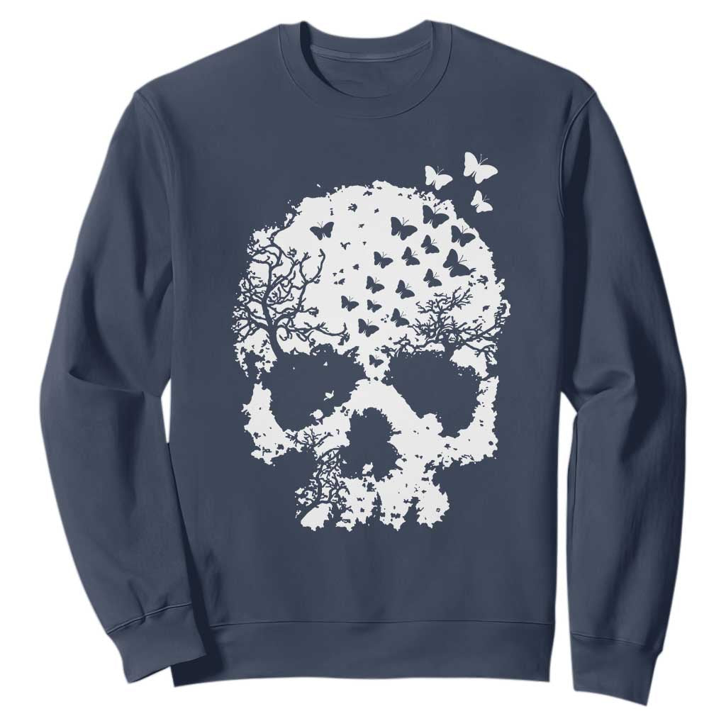 Dark Gothic Graphic Skull Floral Butterfly Sweatshirt TS12 Navy Print Your Wear
