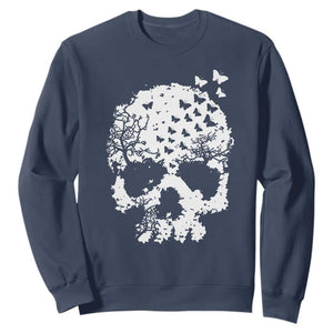 Dark Gothic Graphic Skull Floral Butterfly Sweatshirt TS12 Navy Print Your Wear