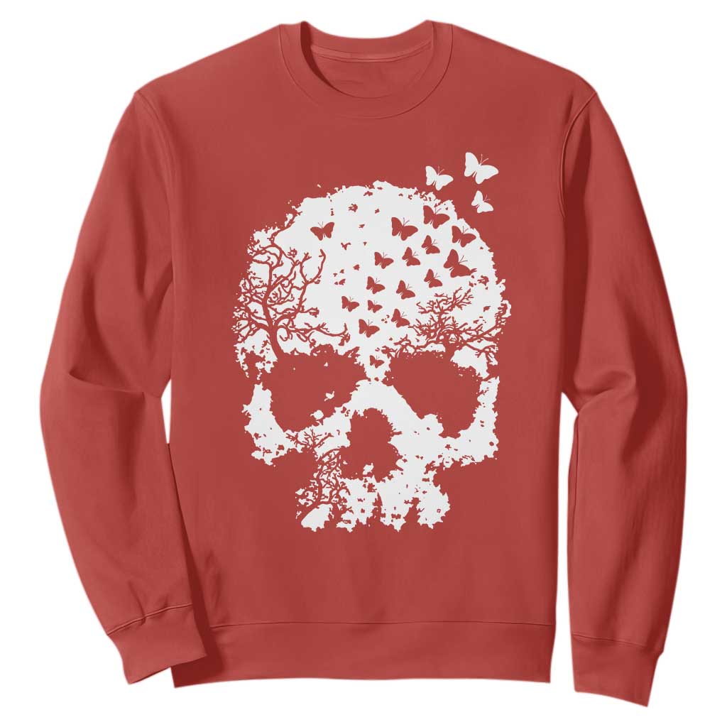 Dark Gothic Graphic Skull Floral Butterfly Sweatshirt TS12 Red Print Your Wear