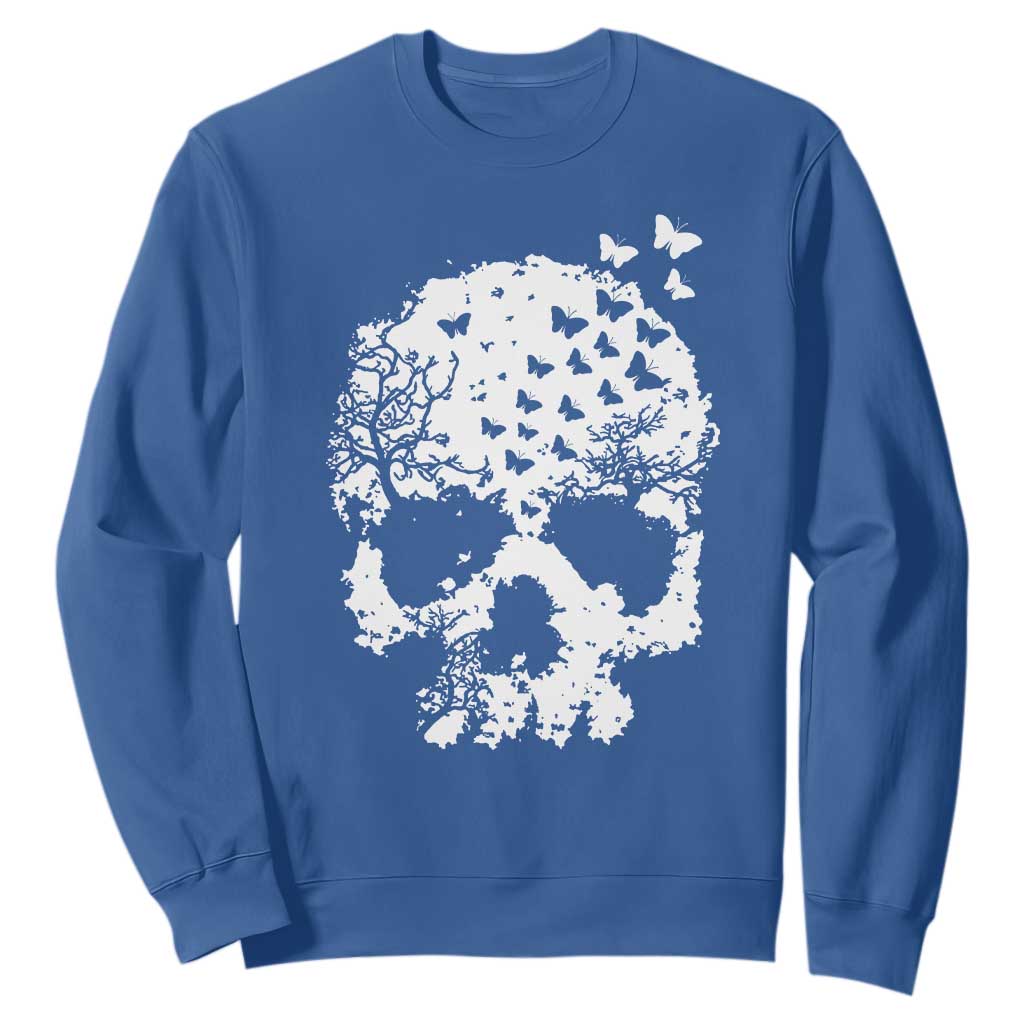 Dark Gothic Graphic Skull Floral Butterfly Sweatshirt TS12 Royal Blue Print Your Wear