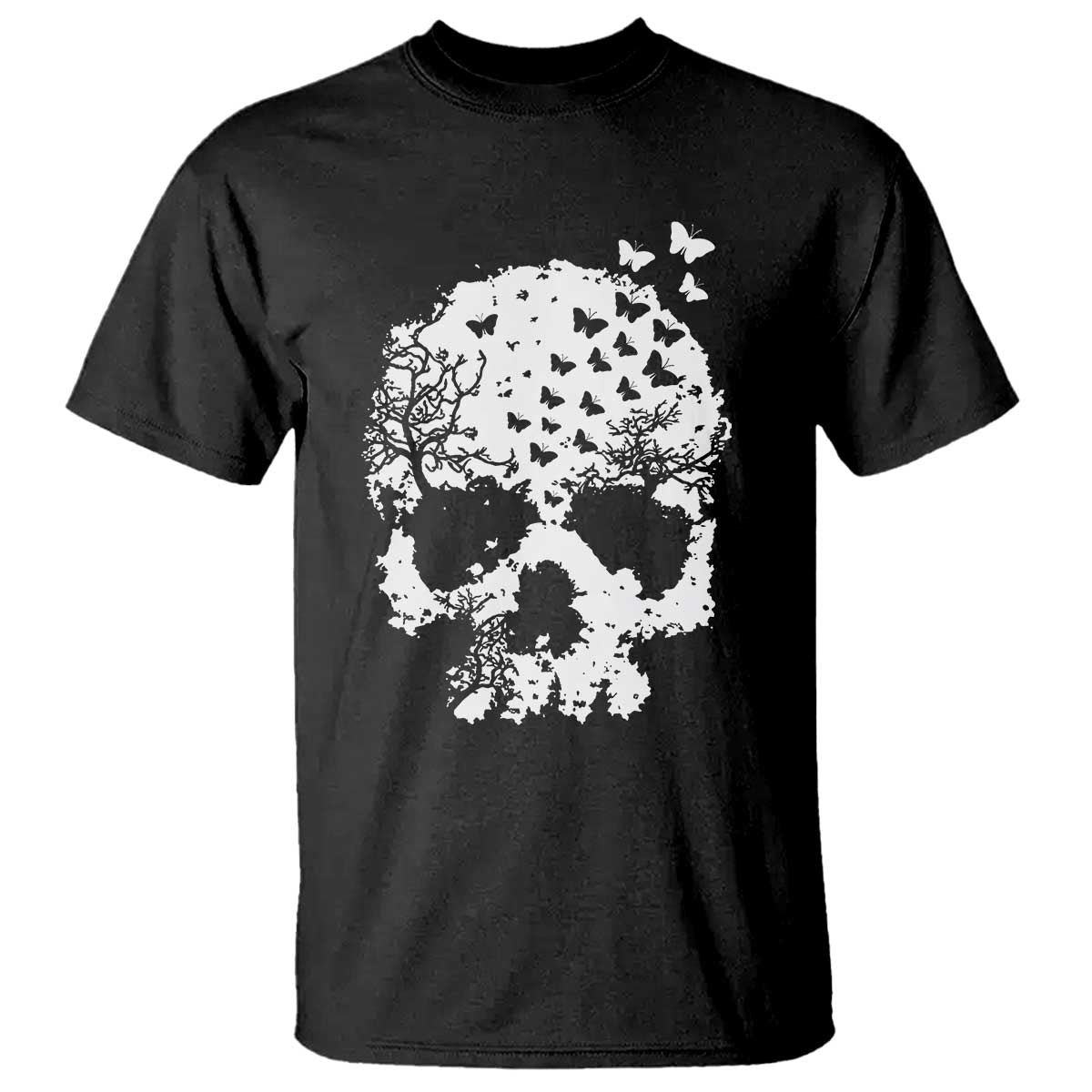 Dark Gothic Graphic Skull Floral Butterfly T Shirt TS12 Black Print Your Wear
