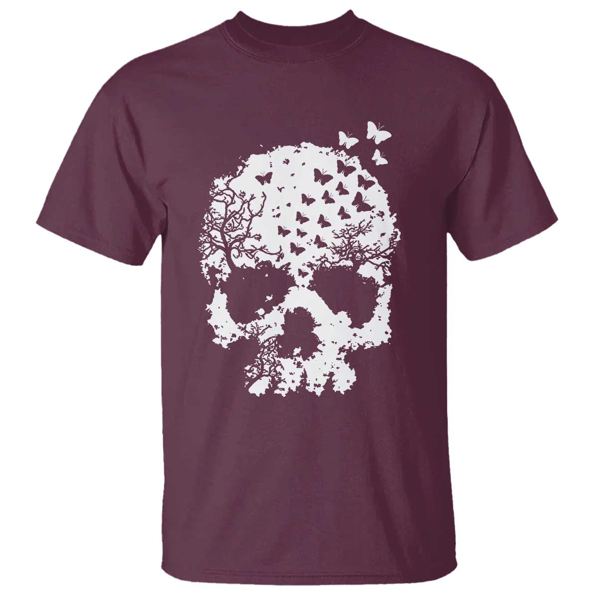 Dark Gothic Graphic Skull Floral Butterfly T Shirt TS12 Maroon Print Your Wear