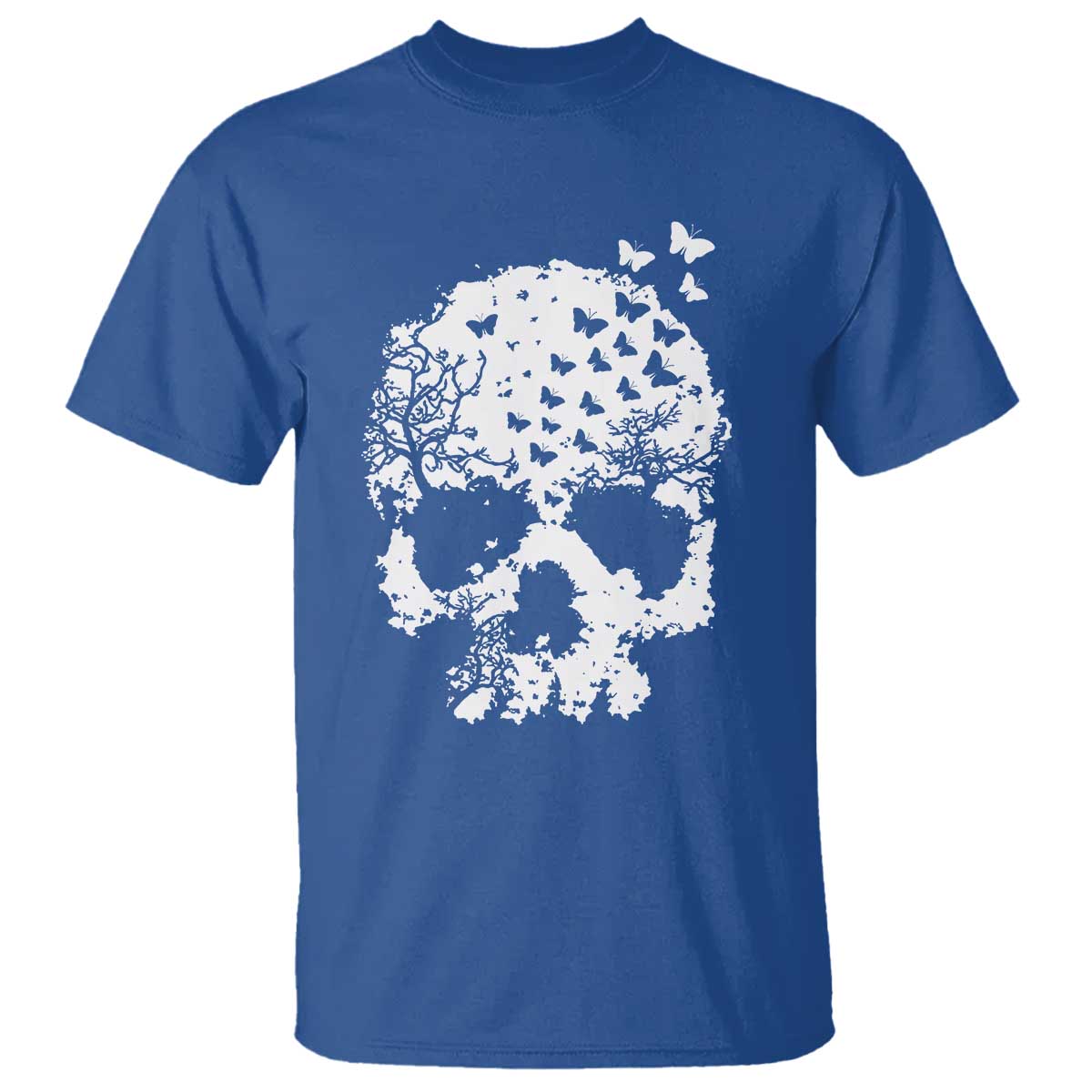 Dark Gothic Graphic Skull Floral Butterfly T Shirt TS12 Royal Blue Print Your Wear