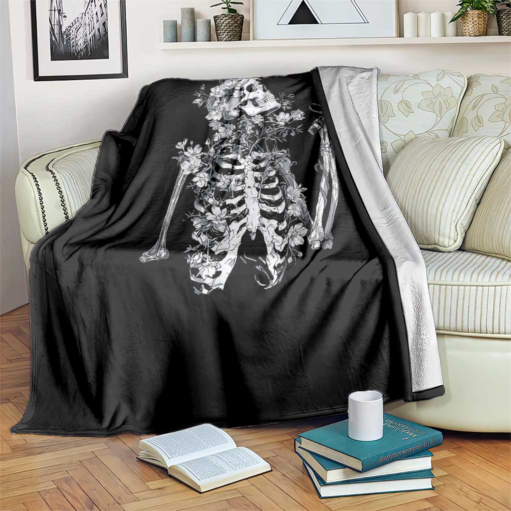 Gothic Grunge Floral Skeleton Throw Blanket Dark Alternative Aesthetic For Women TS12 Print Your Wear