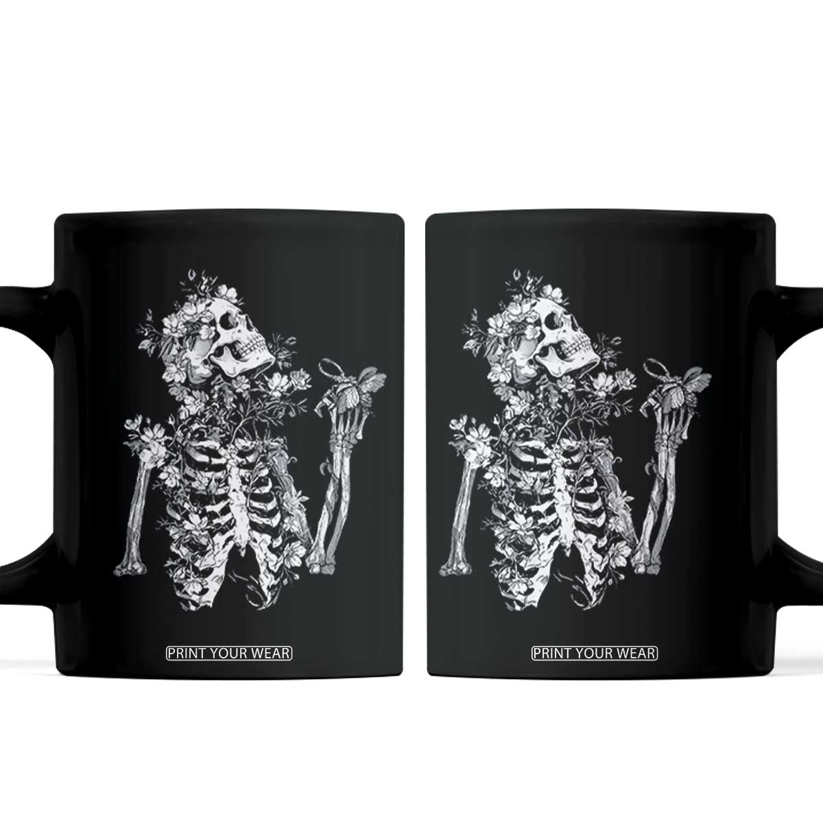 Gothic Grunge Floral Skeleton Coffee Mug Dark Alternative Aesthetic For Women TS12 Black Print Your Wear