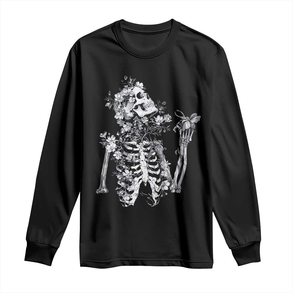 Gothic Grunge Floral Skeleton Long Sleeve Shirt Dark Alternative Aesthetic For Women TS12 Black Print Your Wear