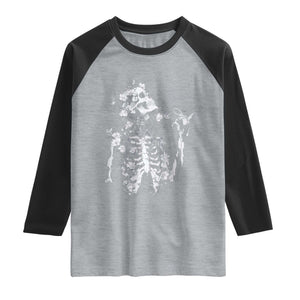 Gothic Grunge Floral Skeleton Raglan Shirt Dark Alternative Aesthetic For Women TS12 Heather Gray Black Print Your Wear