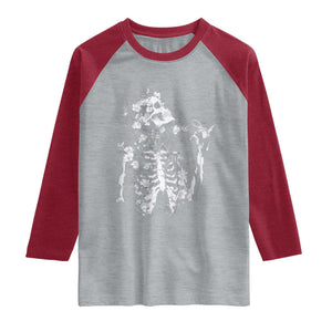Gothic Grunge Floral Skeleton Raglan Shirt Dark Alternative Aesthetic For Women TS12 Heather Gray Heather Red Print Your Wear