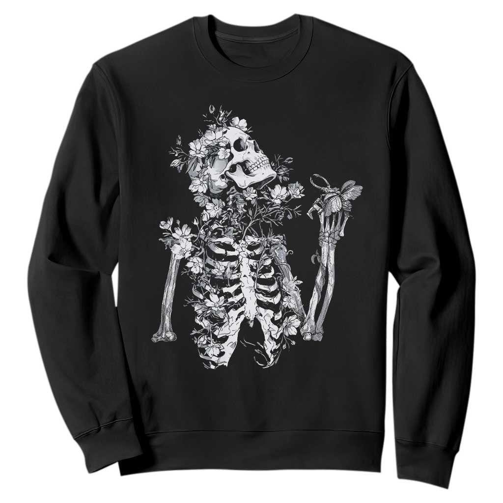 Gothic Grunge Floral Skeleton Sweatshirt Dark Alternative Aesthetic For Women TS12 Black Print Your Wear