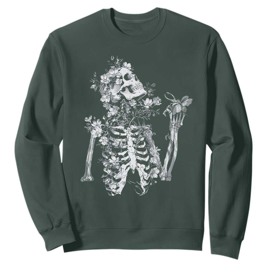 Gothic Grunge Floral Skeleton Sweatshirt Dark Alternative Aesthetic For Women TS12 Dark Forest Green Print Your Wear