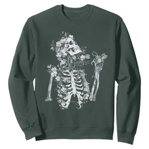 Gothic Grunge Floral Skeleton Sweatshirt Dark Alternative Aesthetic For Women TS12 Dark Forest Green Print Your Wear