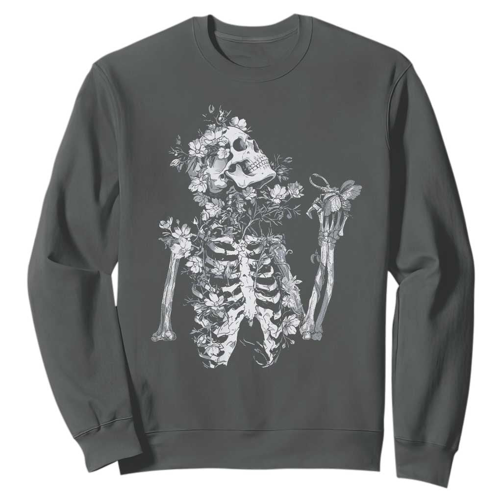Gothic Grunge Floral Skeleton Sweatshirt Dark Alternative Aesthetic For Women TS12 Dark Heather Print Your Wear