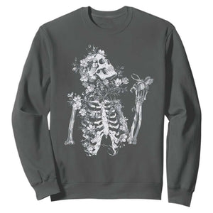 Gothic Grunge Floral Skeleton Sweatshirt Dark Alternative Aesthetic For Women TS12 Dark Heather Print Your Wear