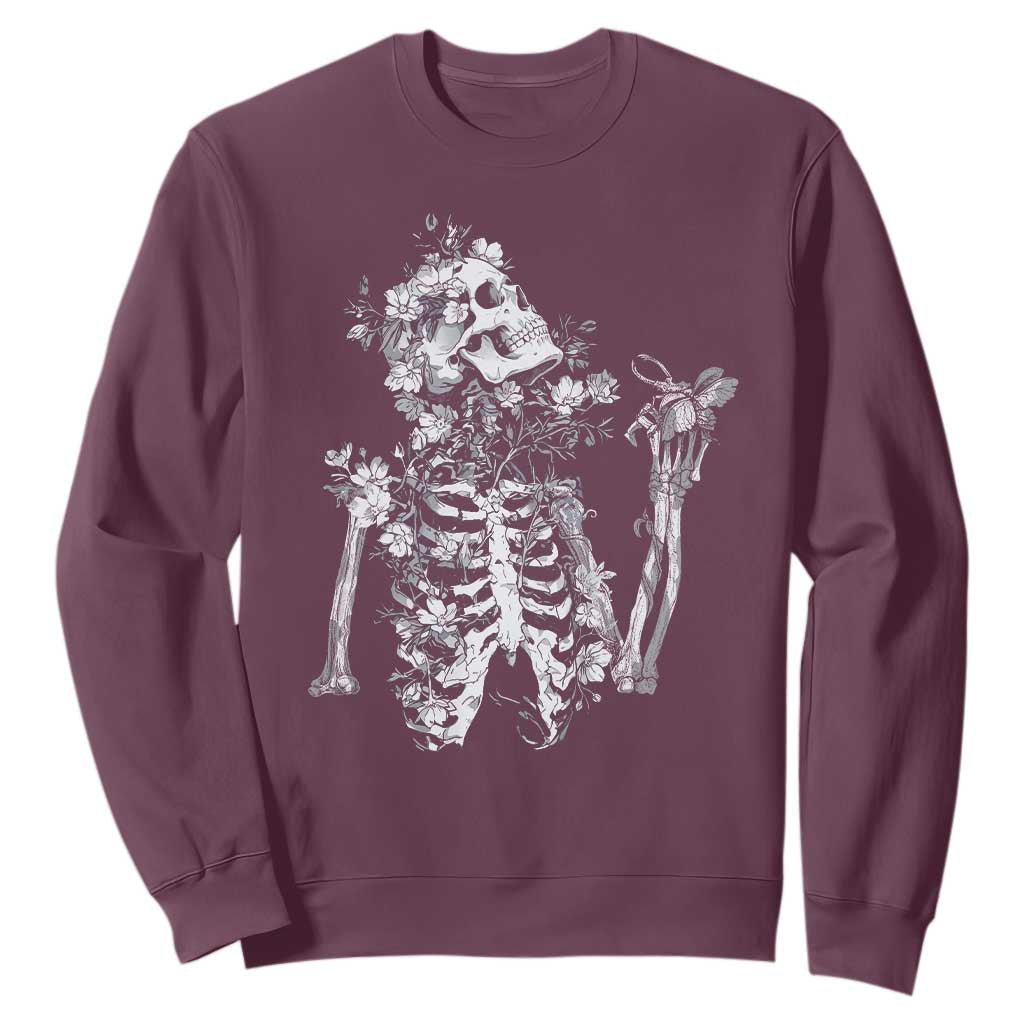 Gothic Grunge Floral Skeleton Sweatshirt Dark Alternative Aesthetic For Women TS12 Maroon Print Your Wear