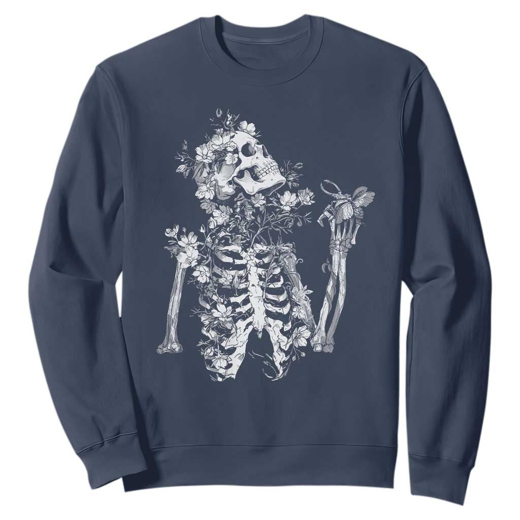 Gothic Grunge Floral Skeleton Sweatshirt Dark Alternative Aesthetic For Women TS12 Navy Print Your Wear