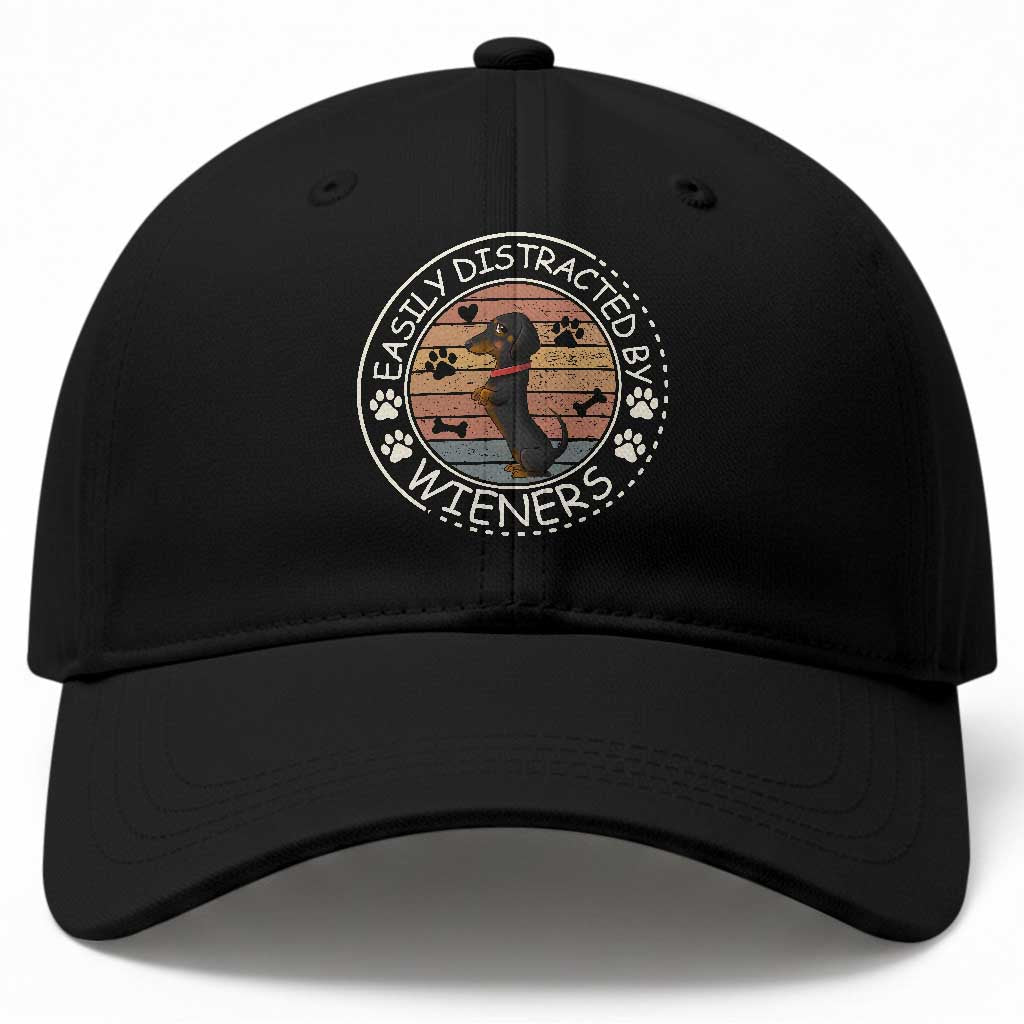 Easily Distracted By Wieners Baseball Cap Dachshund Dog Lover Retro Sunset TS12 Print Your Wear