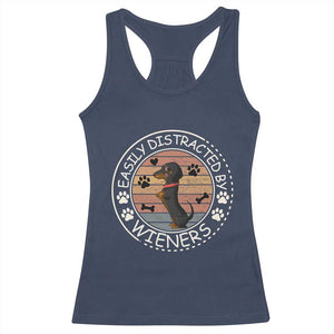 Easily Distracted By Wieners Racerback Tank Top Dachshund Dog Lover Retro Sunset TS12 Navy Print Your Wear