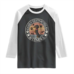 Easily Distracted By Wieners Raglan Shirt Dachshund Dog Lover Retro Sunset TS12 Black White Print Your Wear