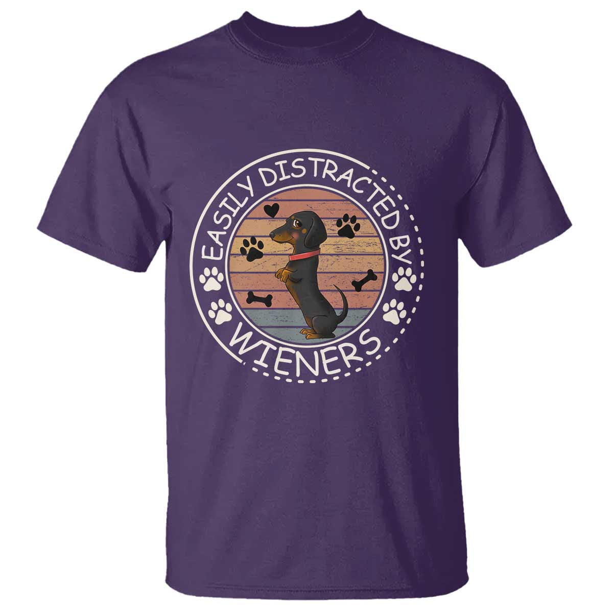 Easily Distracted By Wieners T Shirt Dachshund Dog Lover Retro Sunset TS12 Purple Print Your Wear