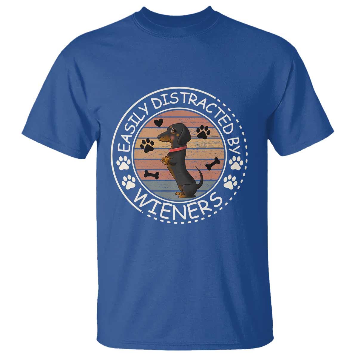 Easily Distracted By Wieners T Shirt Dachshund Dog Lover Retro Sunset TS12 Royal Blue Print Your Wear